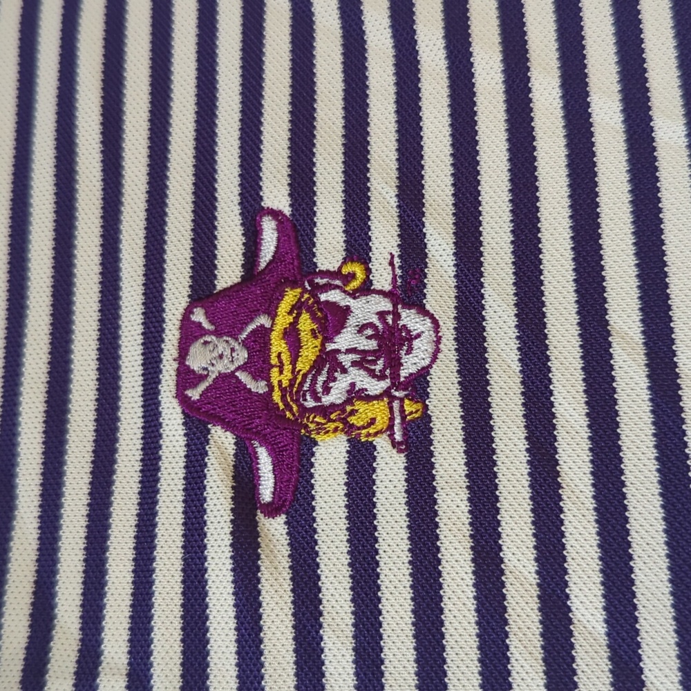 Mens Cutter Buck East Carolina Pirates Striped Polo Size XXL Purple/White - Picture 2 of 7